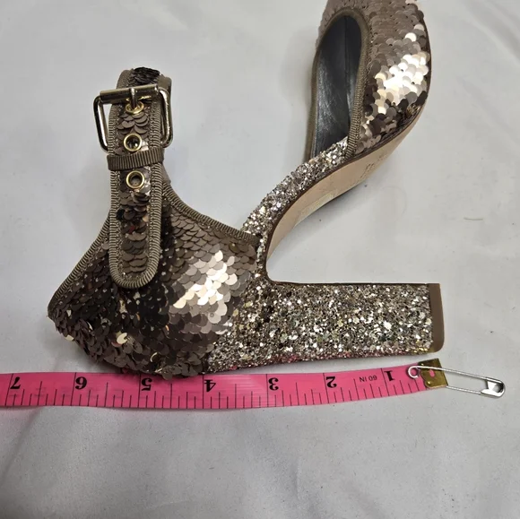 J CREW Collection gold sequin sparkle‎ mary jane block heel shoes 8 - Picture 10 of 10